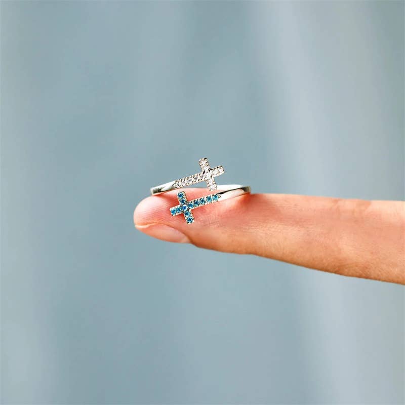 Double Cross Stacking Bypass Ring in 925 Sterling Silver
