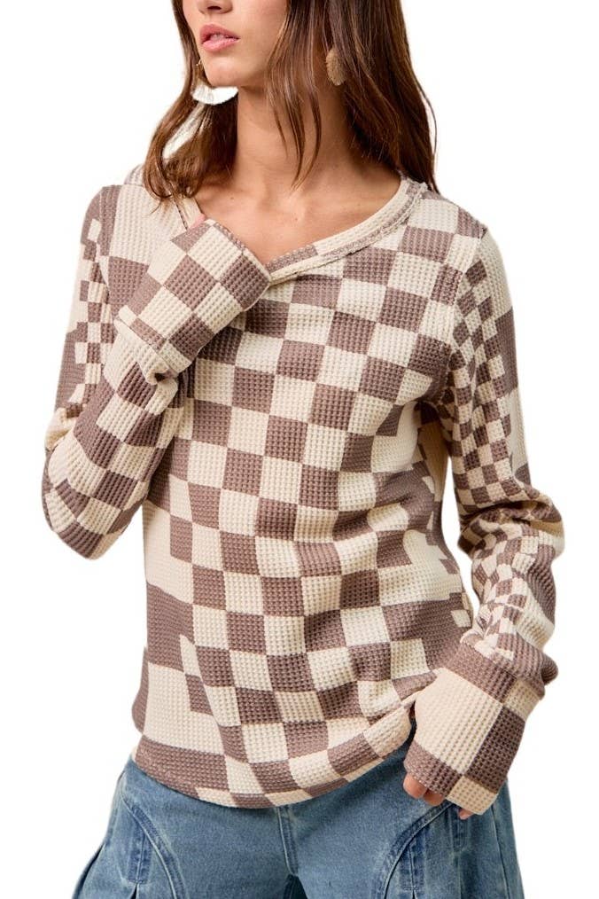 Checker Print Waffle Top