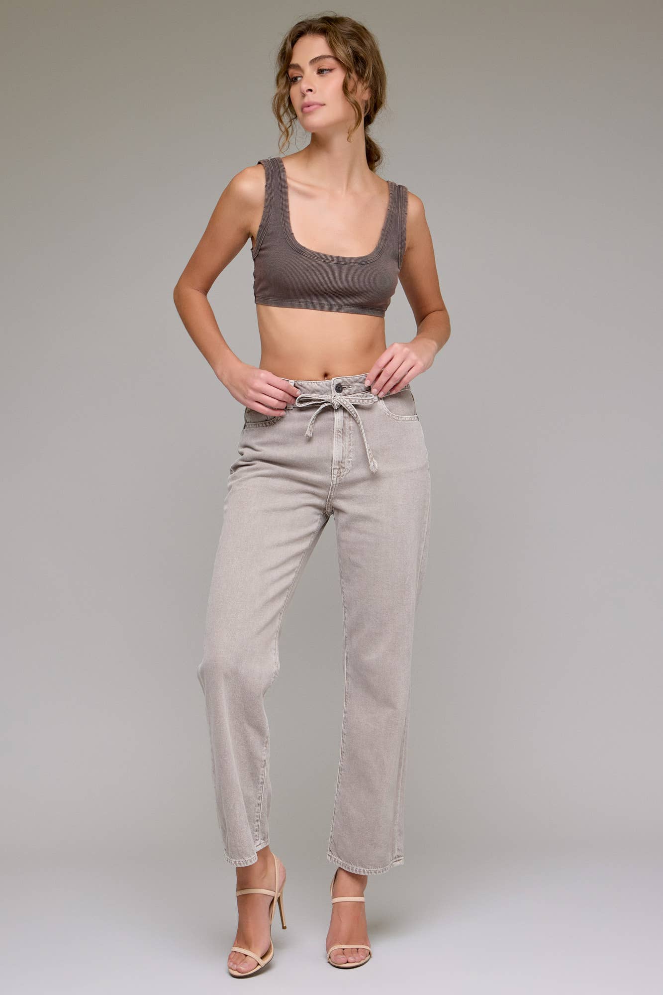 Gravel Wash Tie Waist Clean Wide Straight