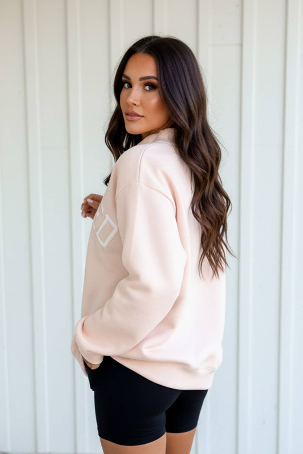 Oversize Blessed Embroidered Mock Neck Sweatshirt