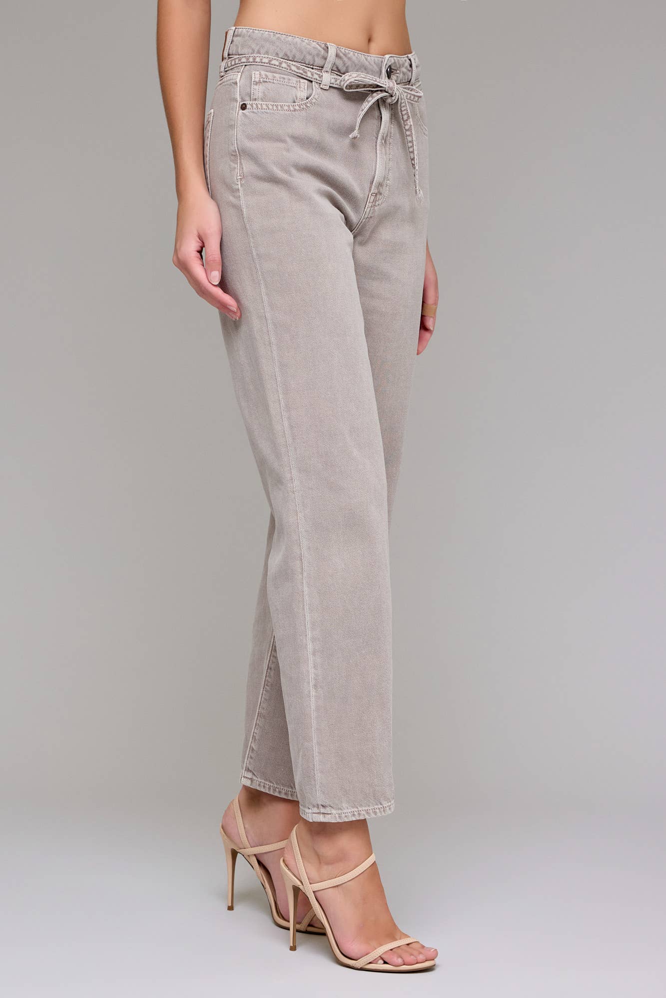 Gravel Wash Tie Waist Clean Wide Straight