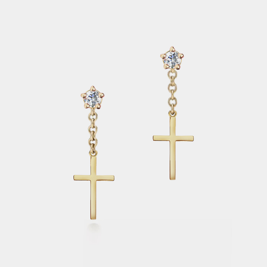 Dainty Cross Dangle Drop Earrings in 925 Sterling Silver