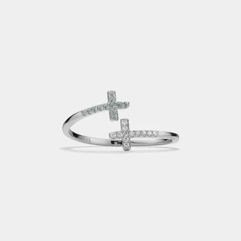 Double Cross Stacking Bypass Ring in 925 Sterling Silver