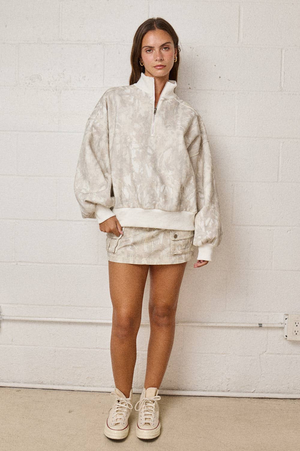 CAMO ZIP UP COLLARED SWEATER