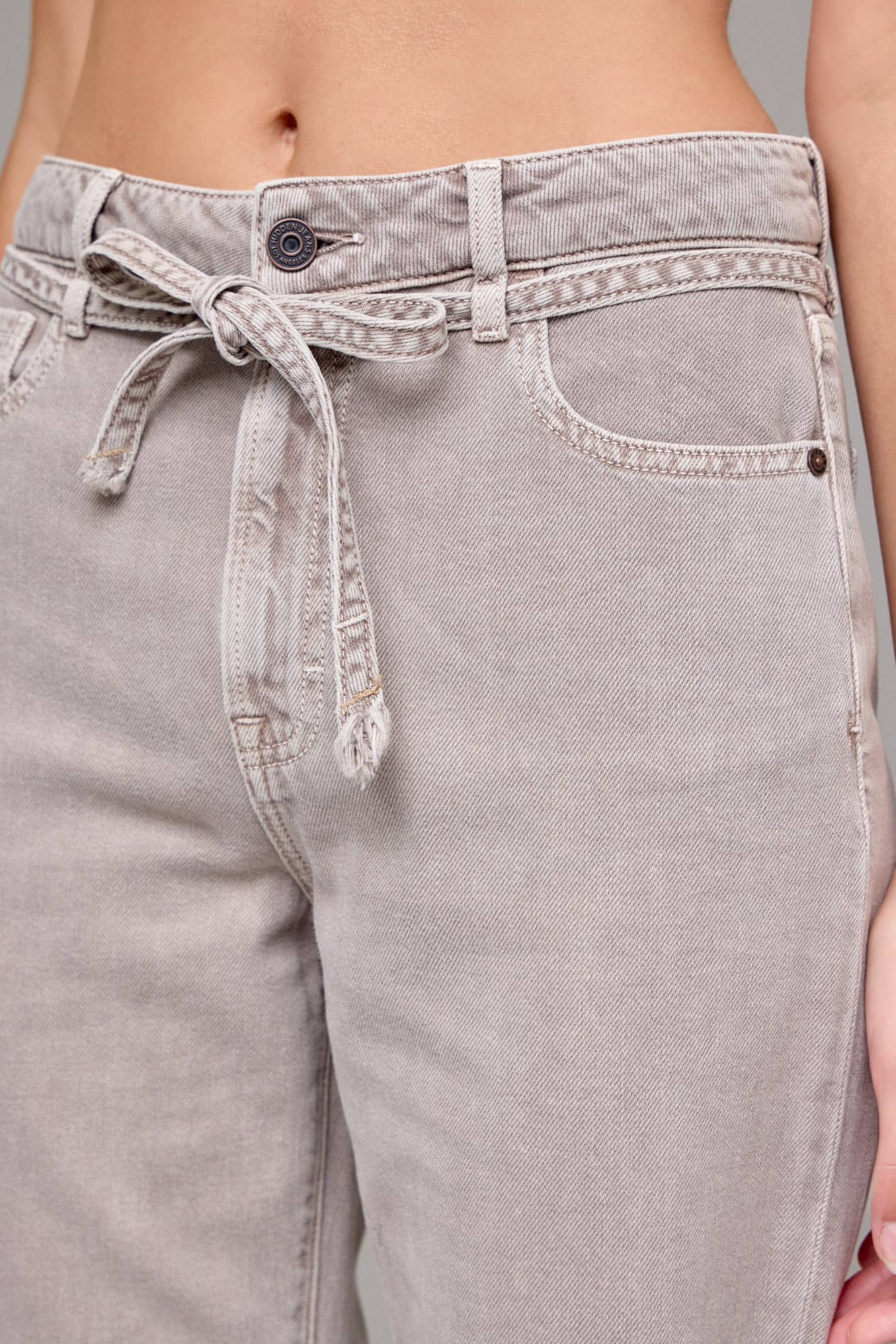 Gravel Wash Tie Waist Clean Wide Straight