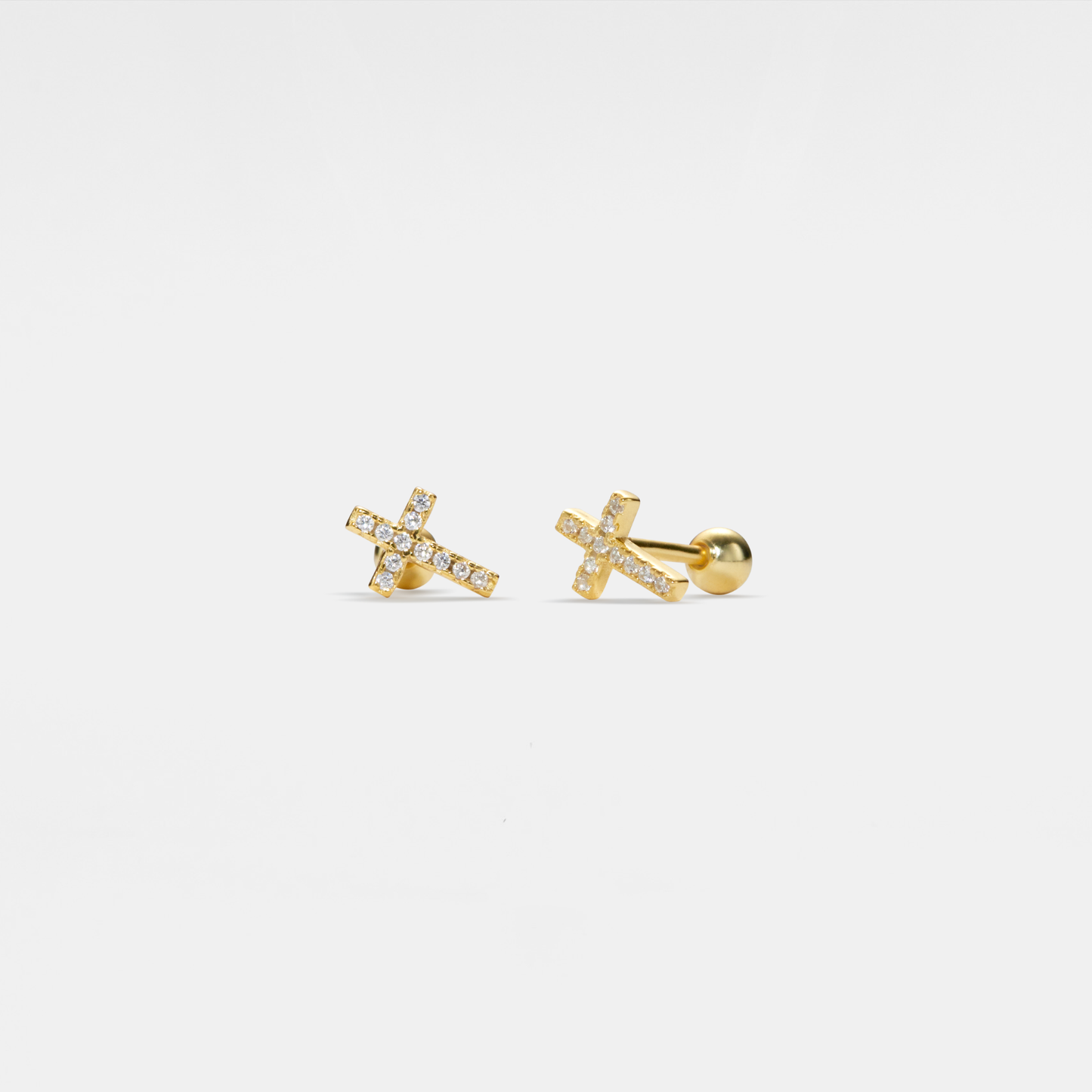 Tiny Cross Ball End Stud Earrings in 925 Sterling Silver