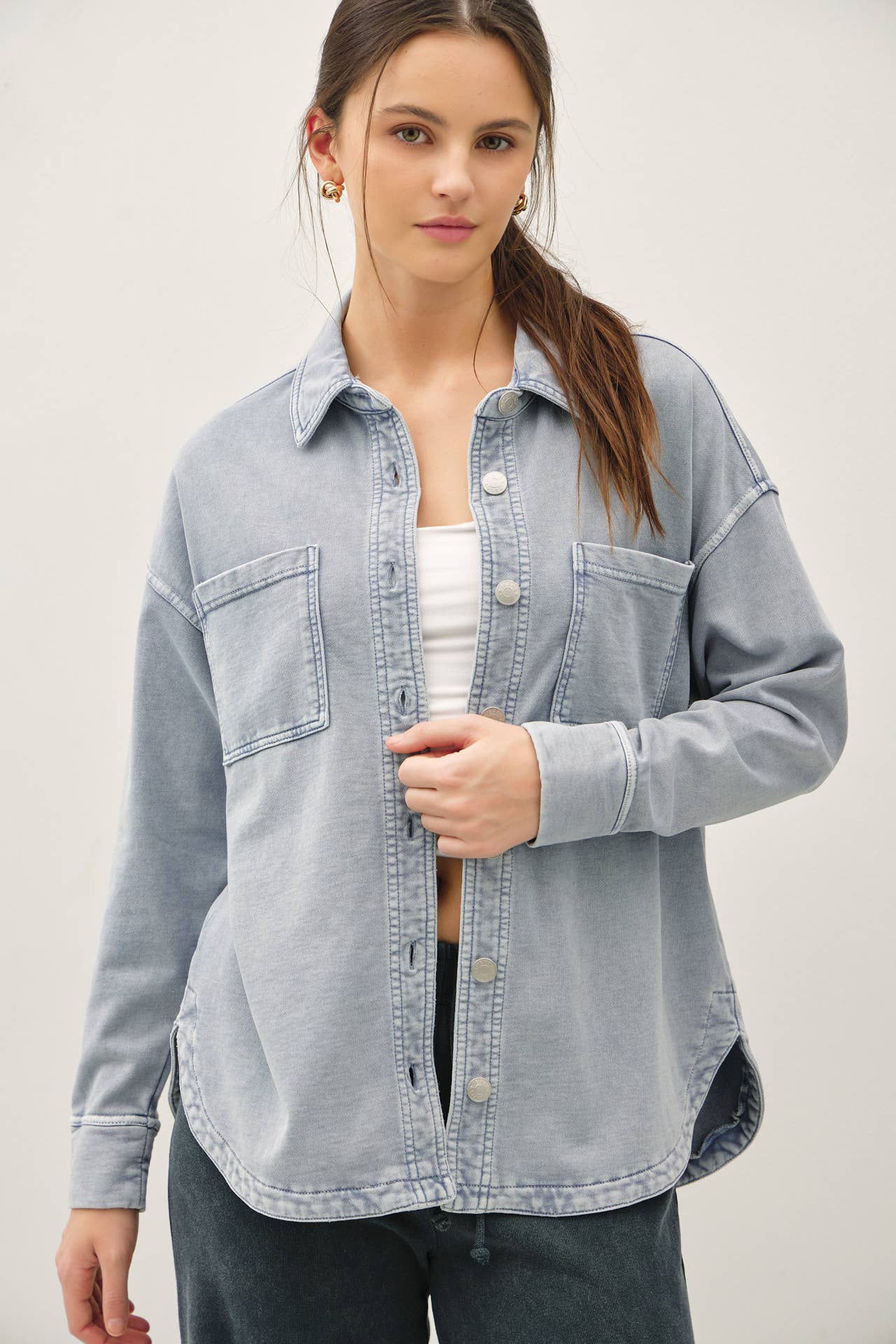 GARMENT-DYE COTTON FLEECE OVERSIZED SHACKET