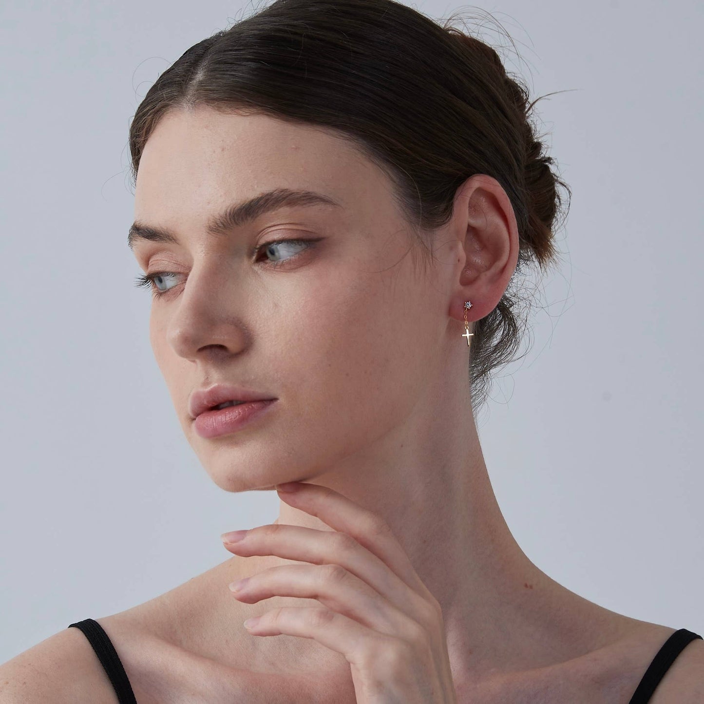 Dainty Cross Dangle Drop Earrings in 925 Sterling Silver