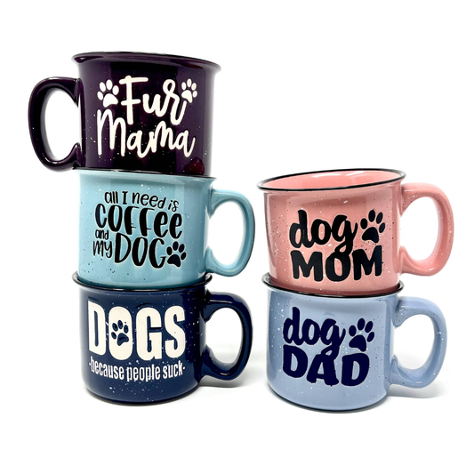 Dog Lover 15 oz Ceramic Camper Style Coffee Mugs