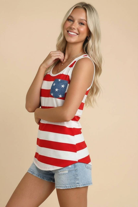 USA stripe tank with star pocket & bow back