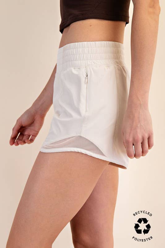 SMOCKING WAIST BAND SHORTS WITH SIDE MESH