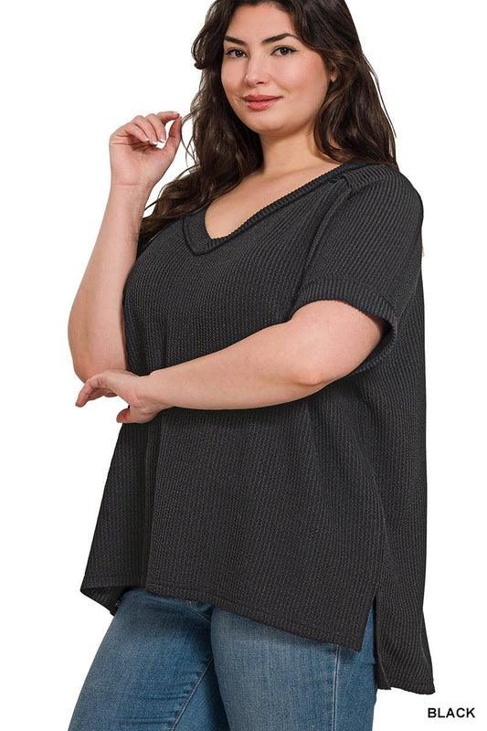 Plus Ribbed Short Sleeve
