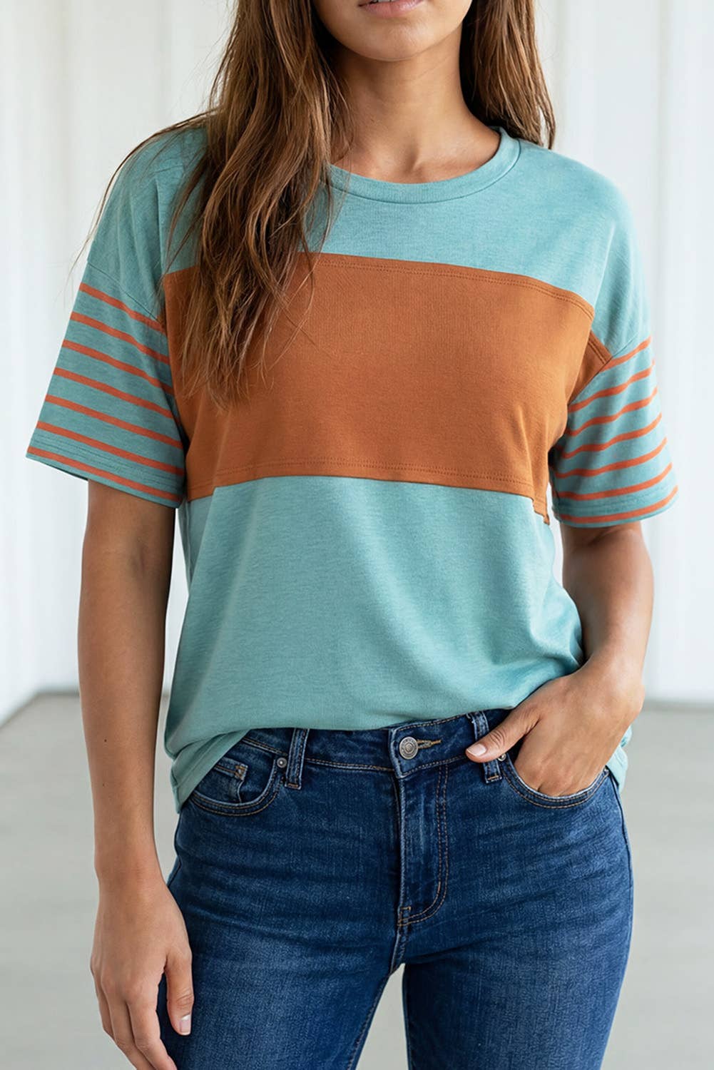 LAS Colorblock Striped Loose T Shirt