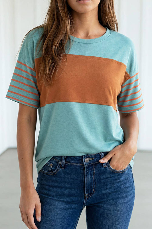 LAS Colorblock Striped Loose T Shirt