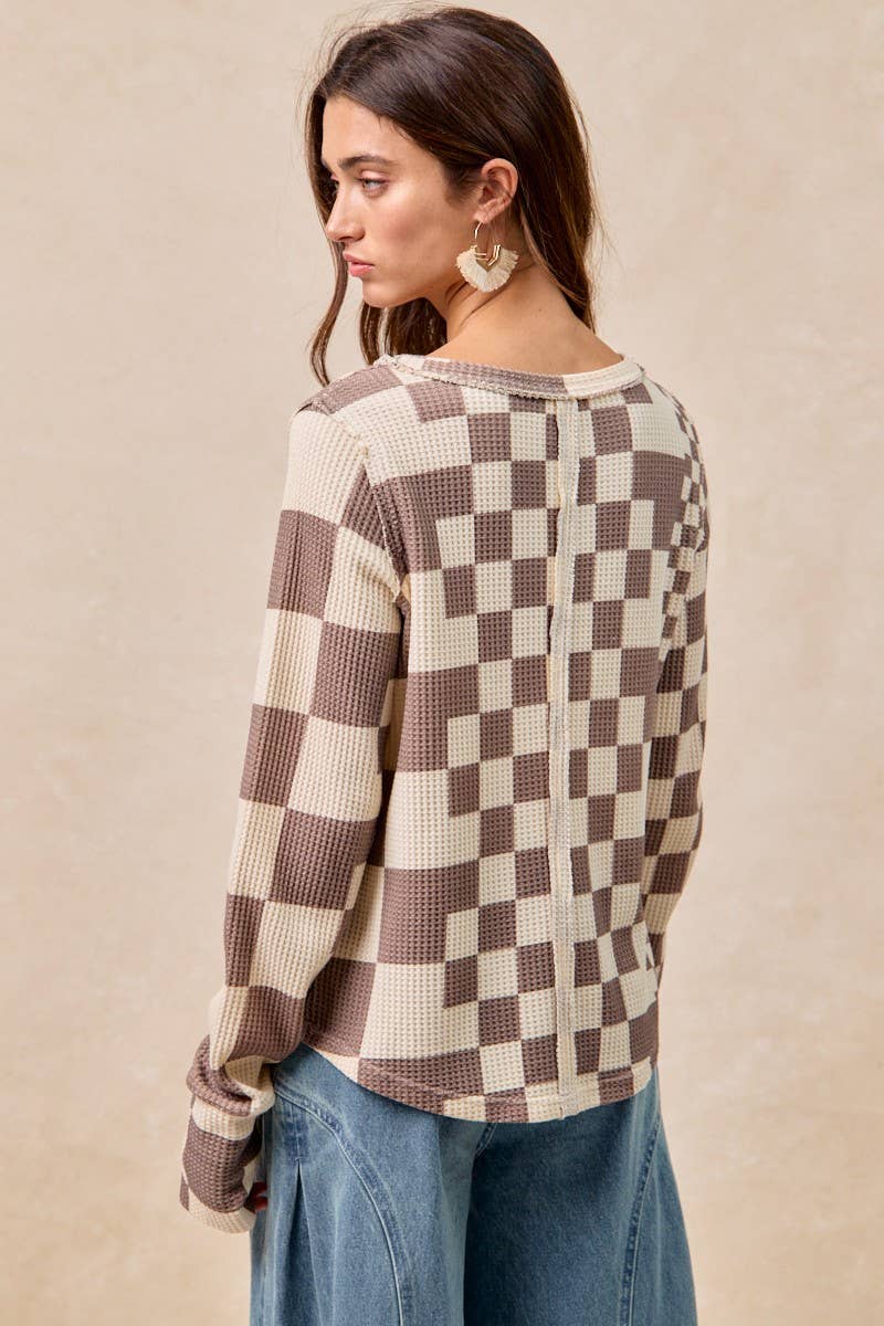 Checker Print Waffle Top