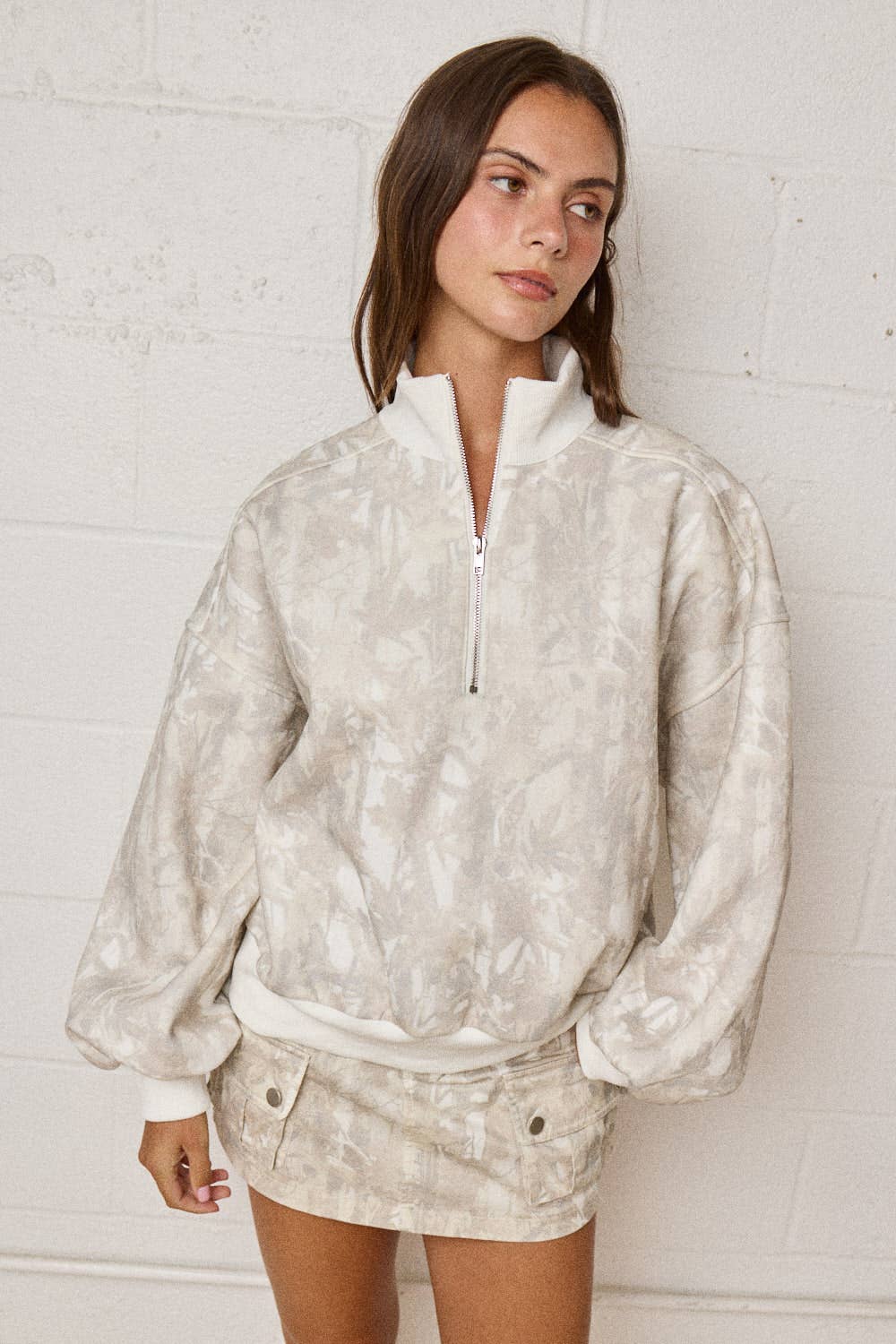CAMO ZIP UP COLLARED SWEATER