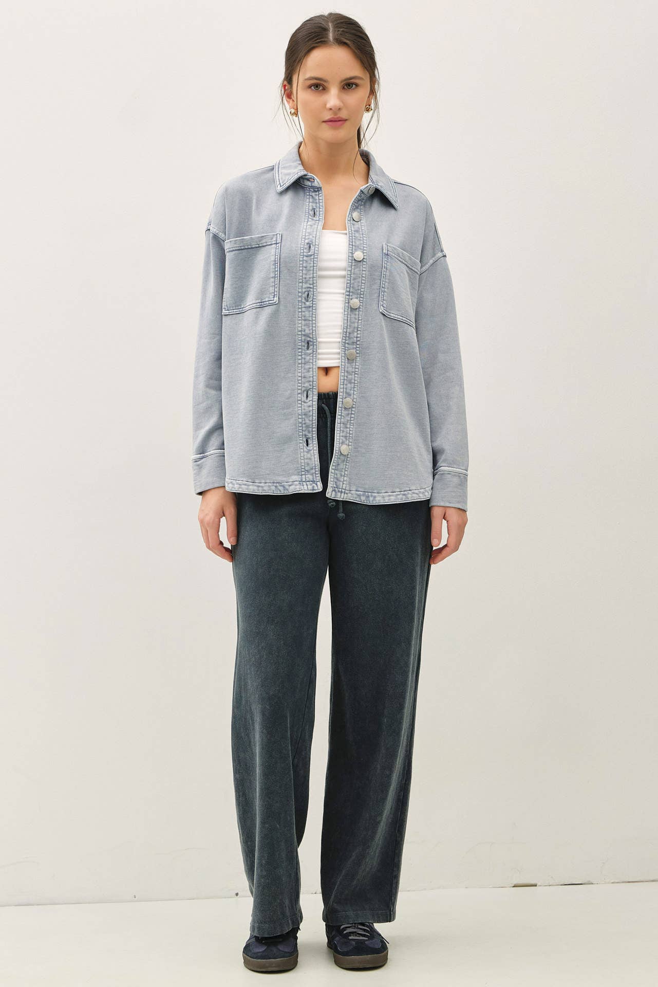 GARMENT-DYE COTTON FLEECE OVERSIZED SHACKET