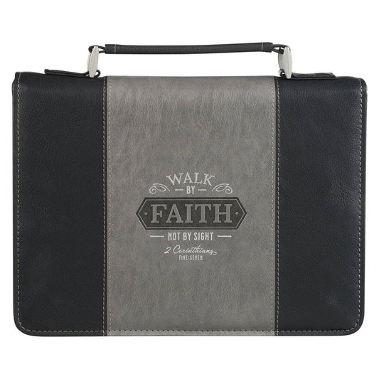 Bible Cover Classic Black/Gray Walk by Faith 2 Cor. 5:7