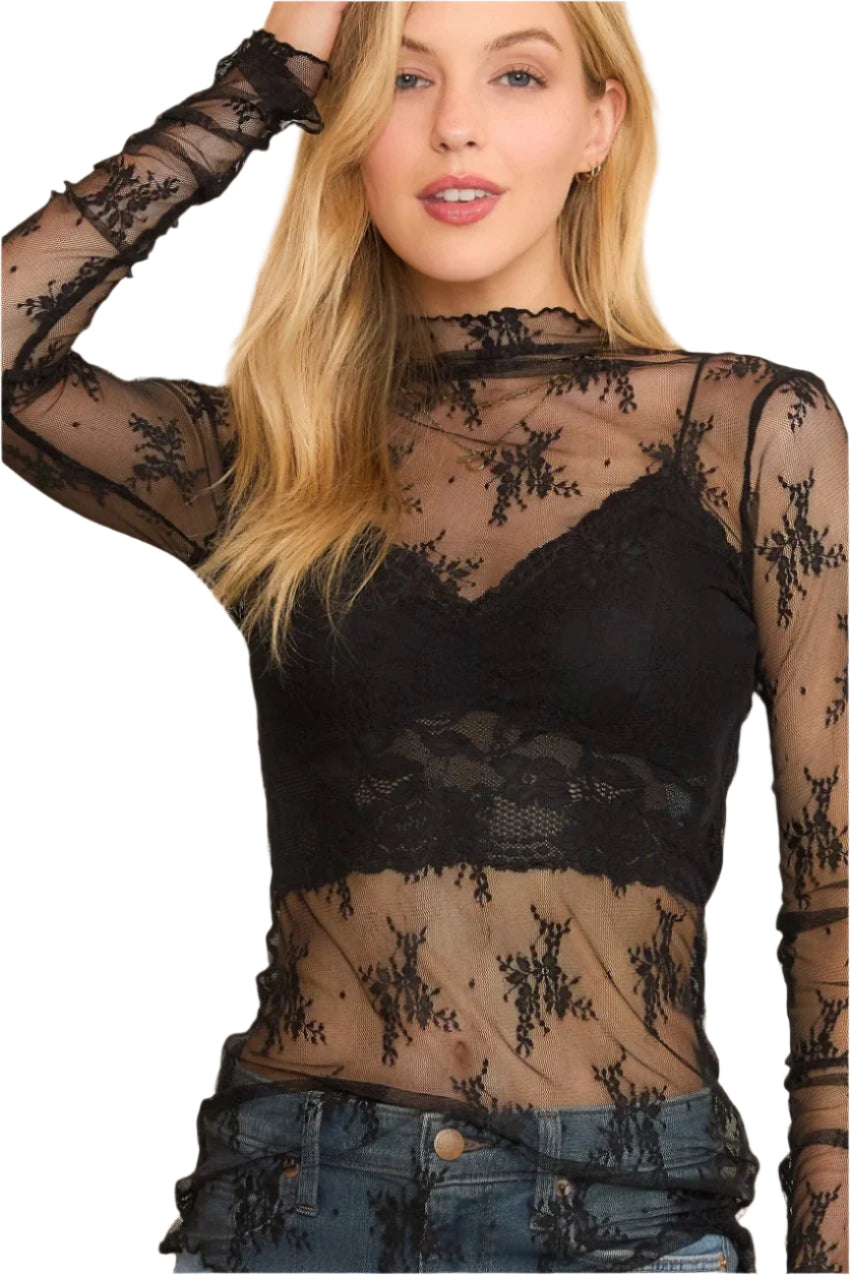 Mesh Lace Long-Sleeve Top