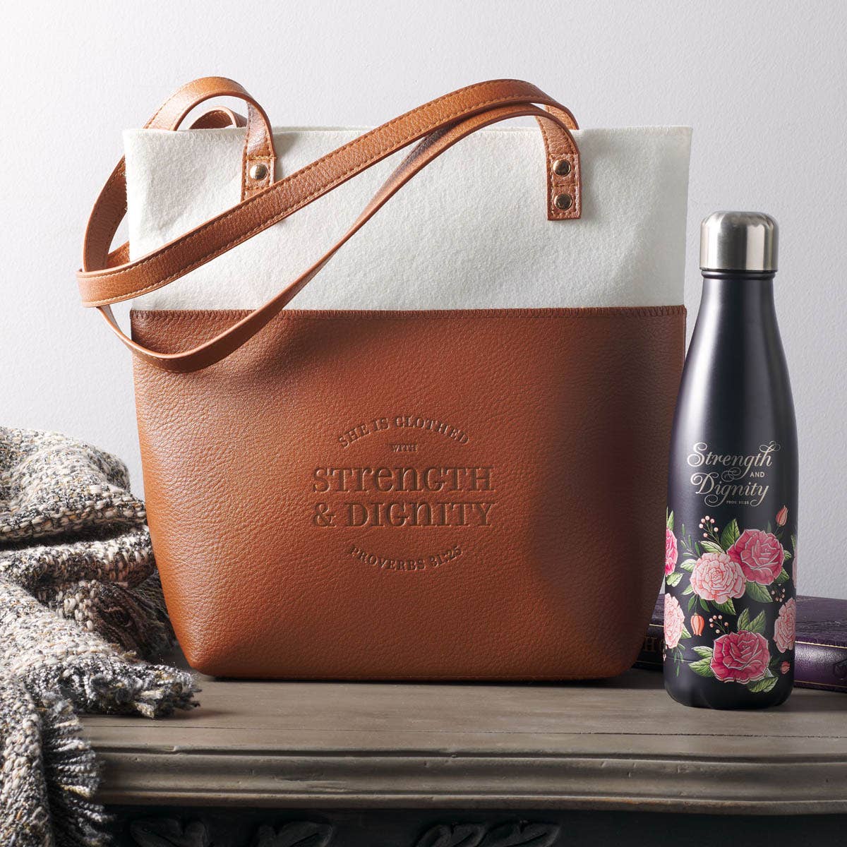 Bible Tote Cream/Toffee Strength & Dignity Prov. 31:25