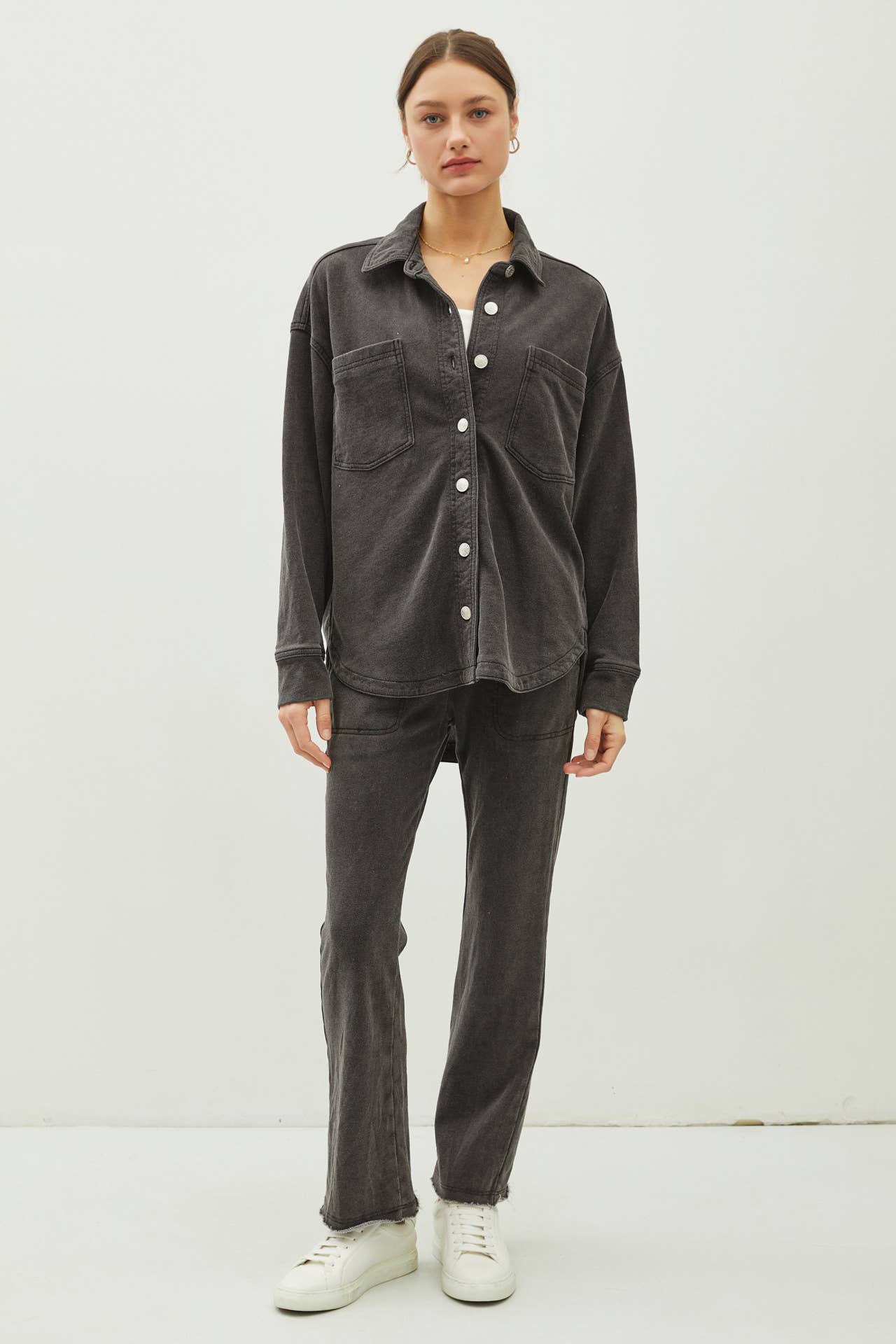 GARMENT-DYE COTTON FLEECE OVERSIZED SHACKET