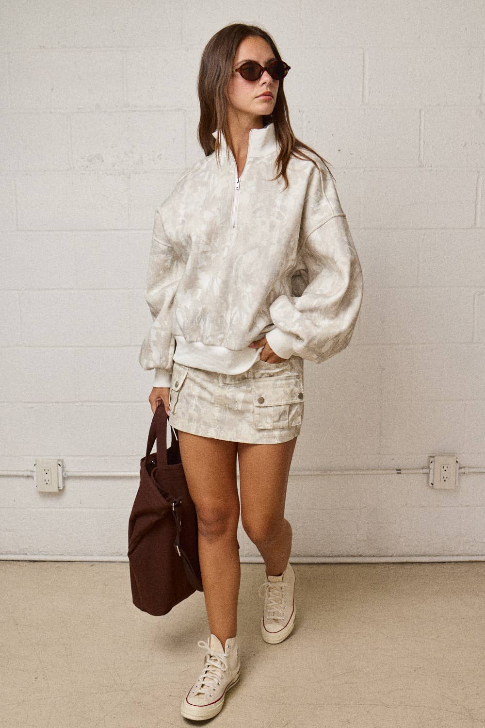 CAMO ZIP UP COLLARED SWEATER