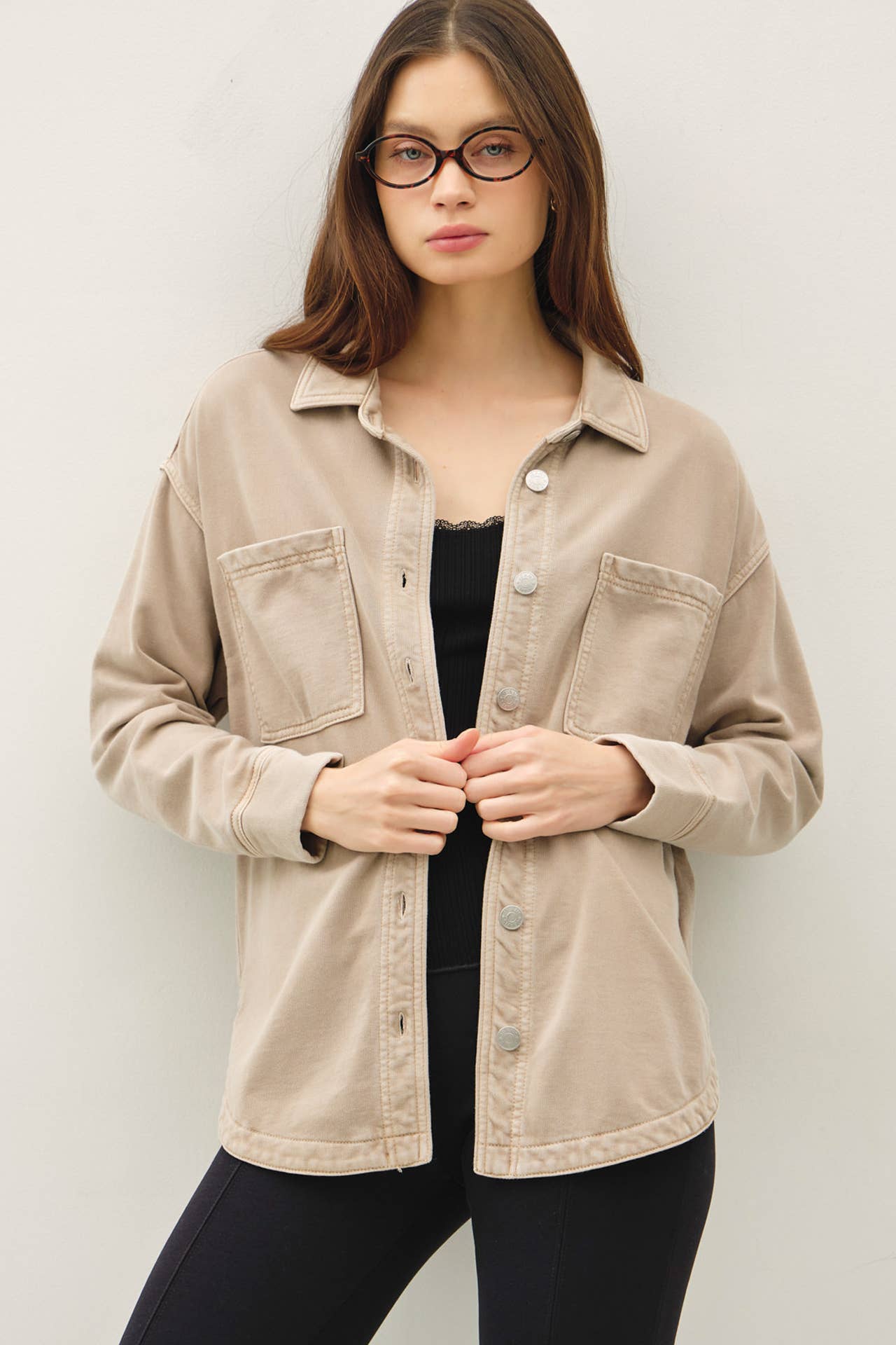 GARMENT-DYE COTTON FLEECE OVERSIZED SHACKET