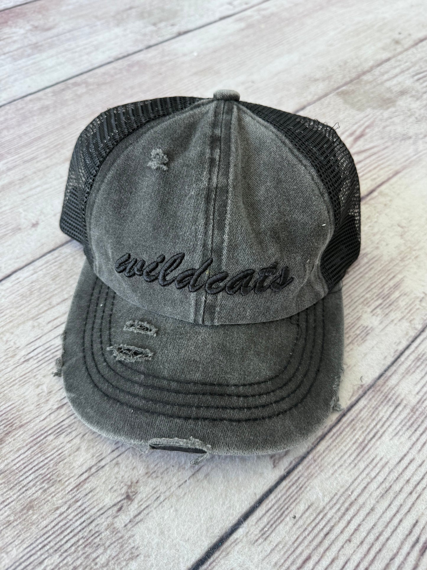 Black Puff Wildcats Embroidered Ponytail Hat