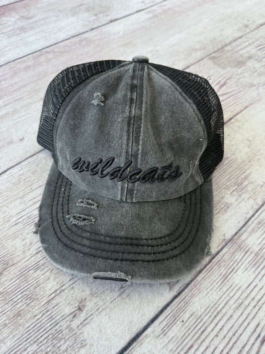Black Puff Wildcats Embroidered Ponytail Hat