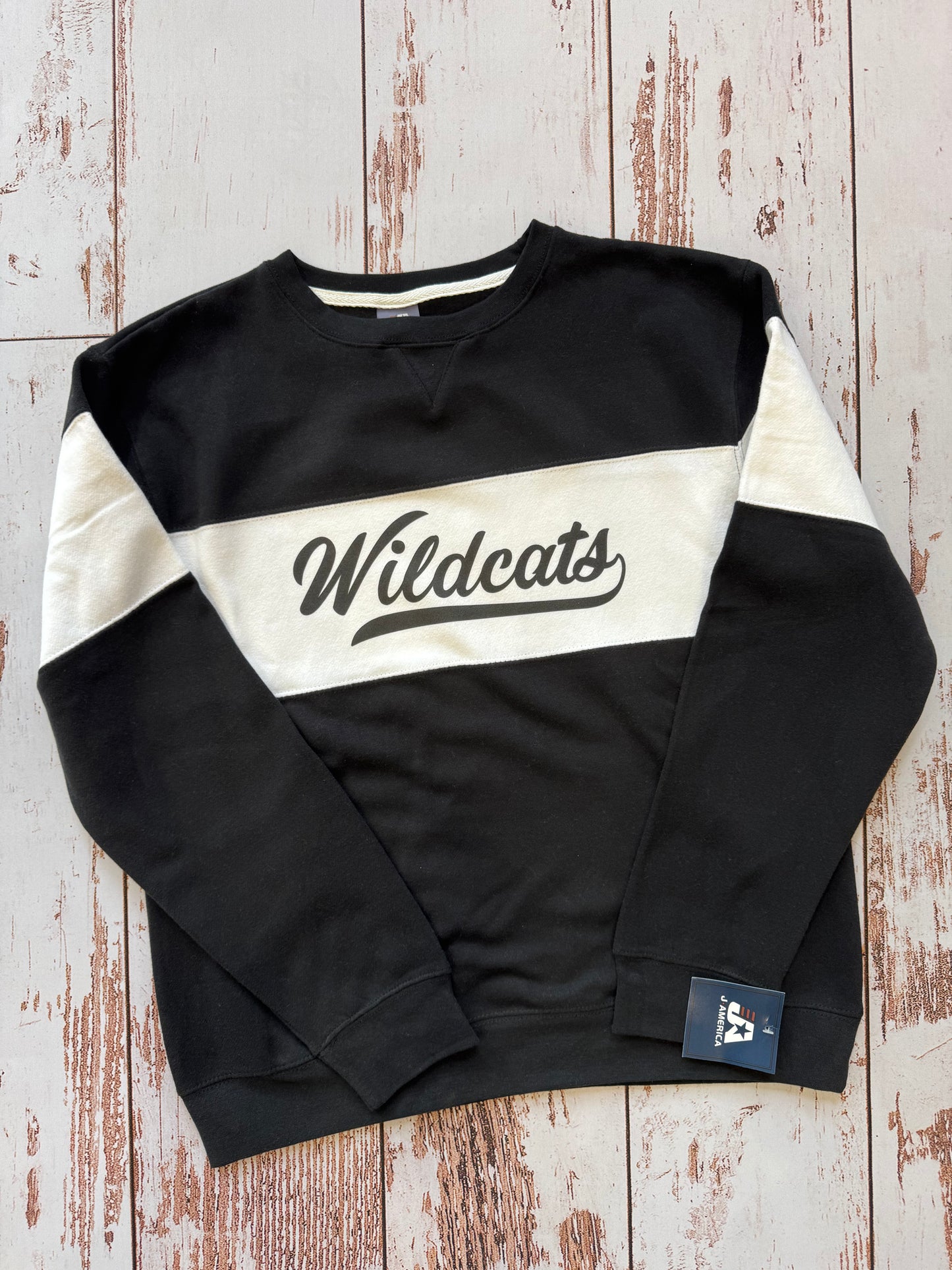 Black/White Block Fleece Crew - Wildcats
