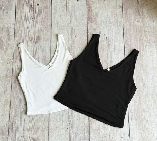 Cropped Double V-Neck Tank