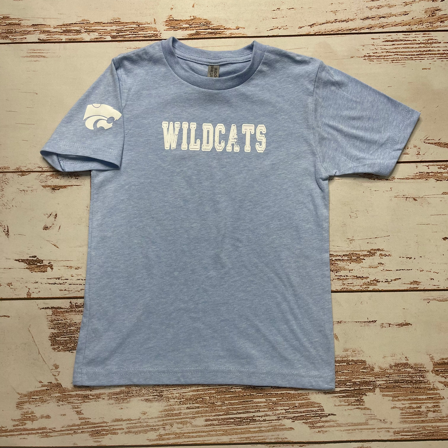 Youth Baby Blue Wildcats Tee With Sleeve Print