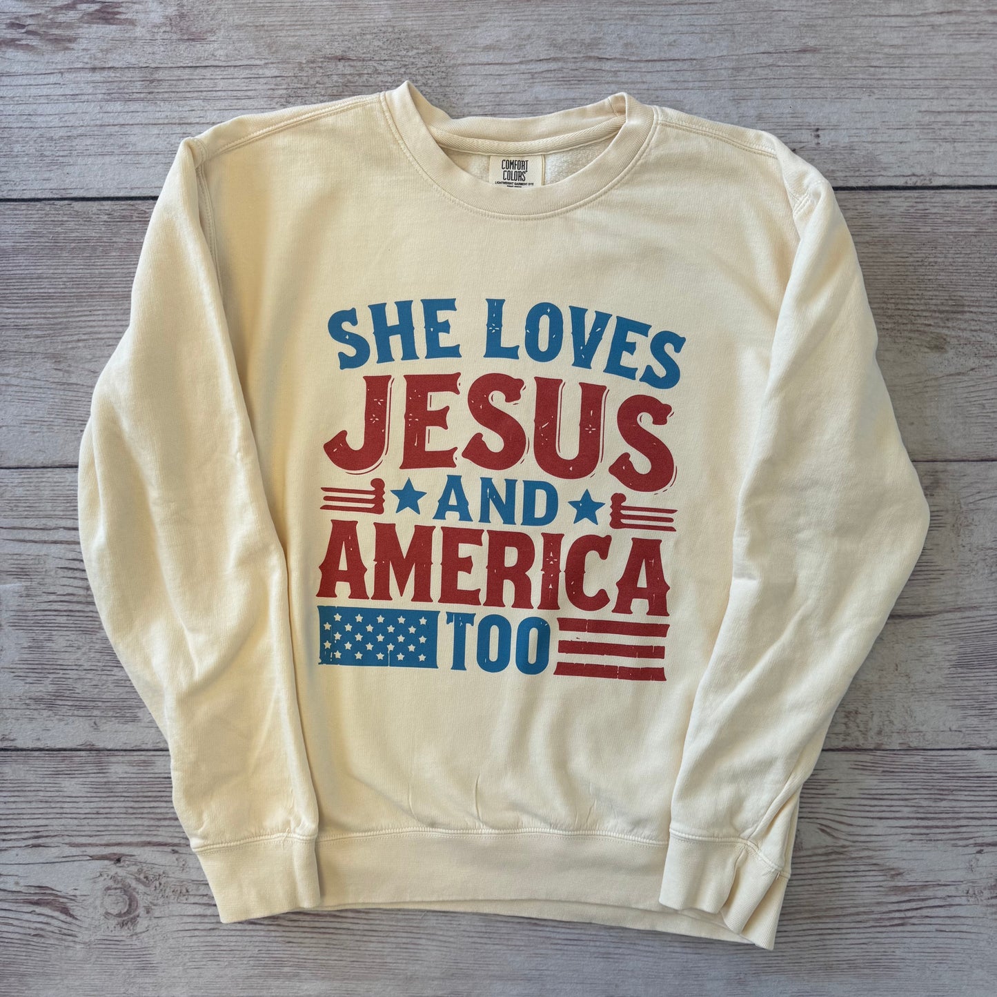 She Loves Jesus And America Too Crewneck
