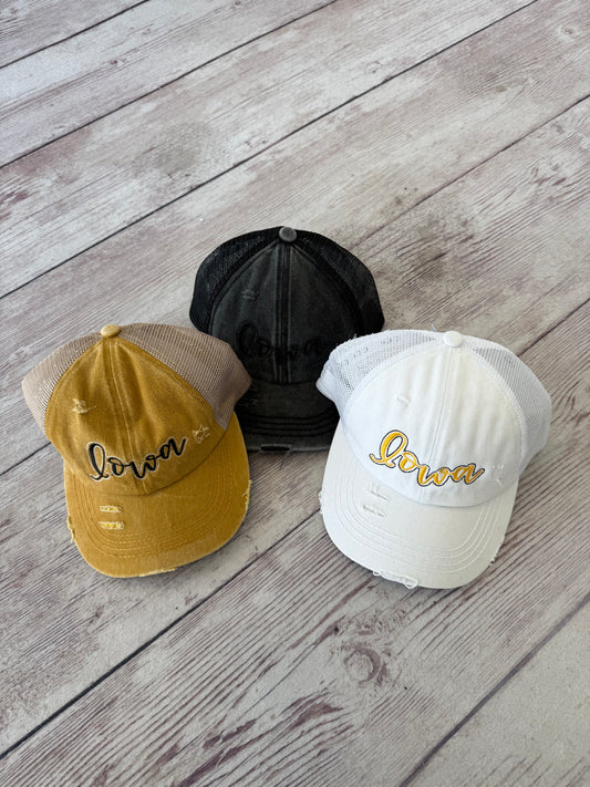 Iowa Embroidered Ponytail Hats