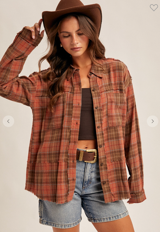Button Down Washed Plaid Shirt