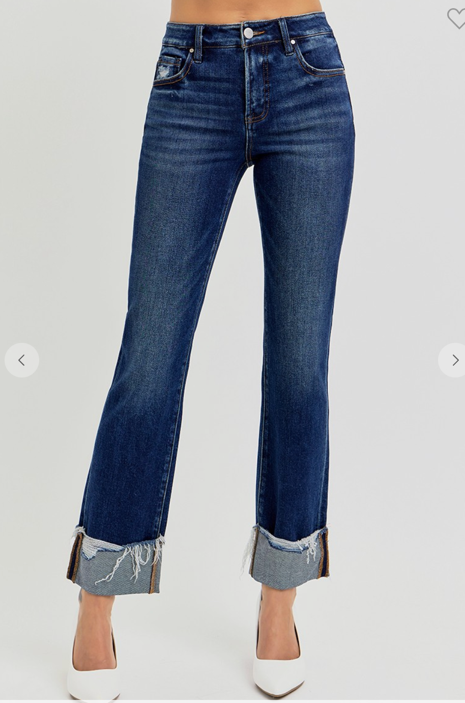 Tummy Control High Rise Crop Straight Cuffed Jeans
