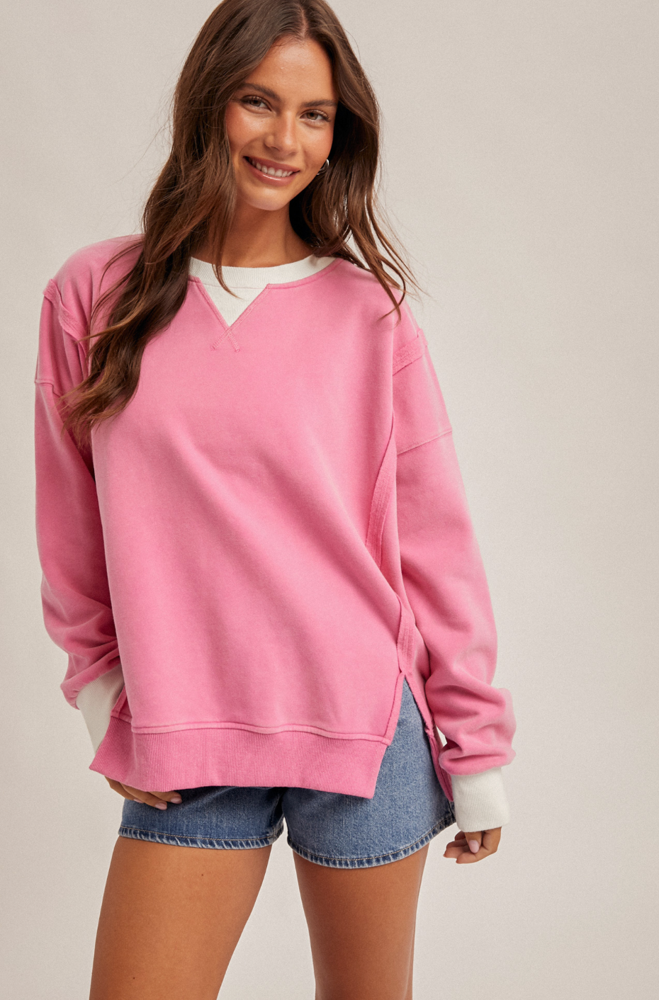 Colorblock Snow Wash Crewneck