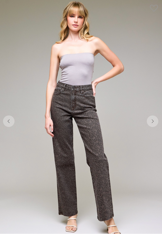 Brown Cheetah Print Stretch Classic Straight Jeans