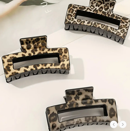 Leopard Print Hollow Out Square Large Hair Claw Clip