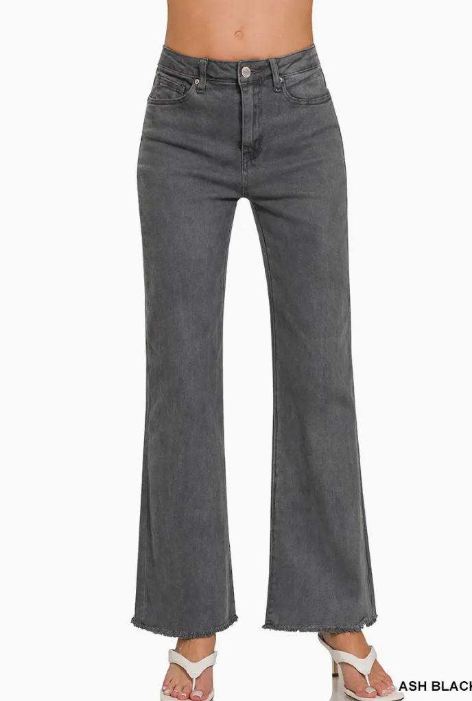 Acid Washed Frayed Cutoff Hem Straight Wide Pants