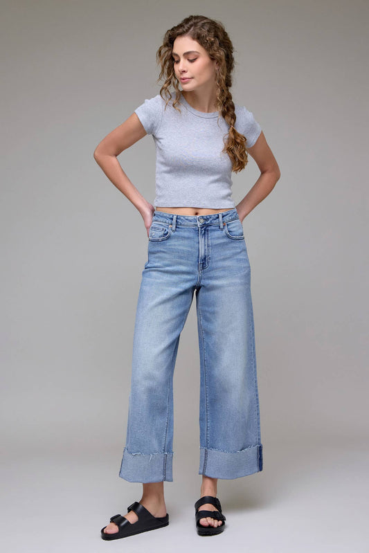 Medium Light Cuffed Crop Wide leg