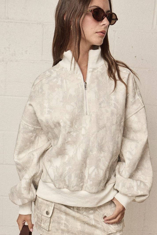 CAMO ZIP UP COLLARED SWEATER