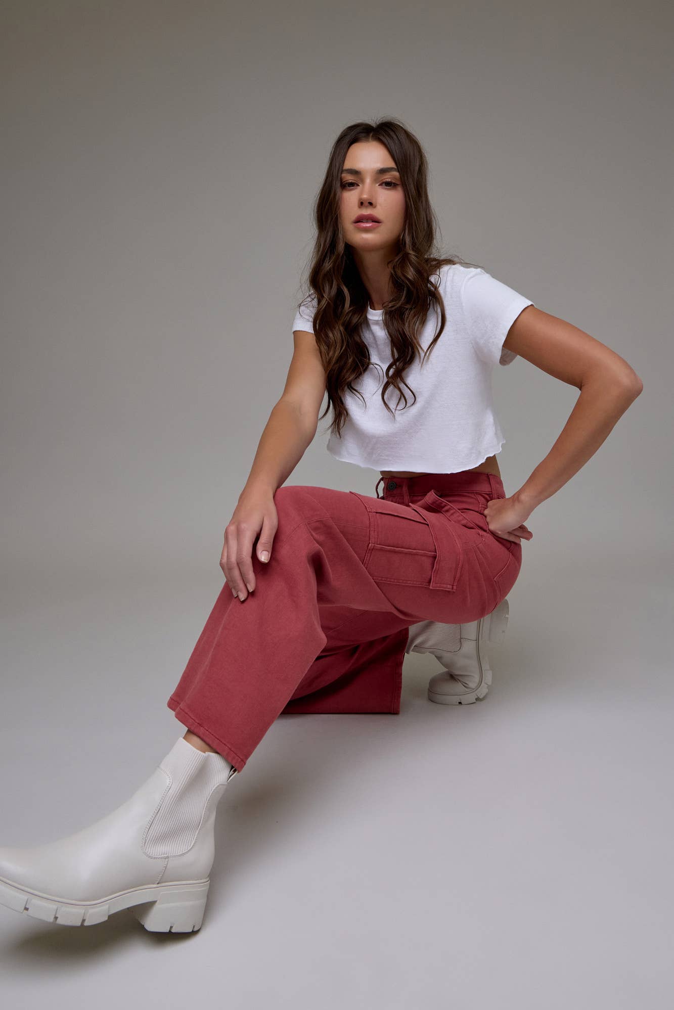 Marsala Wash Cargo Stretch Dad Jean