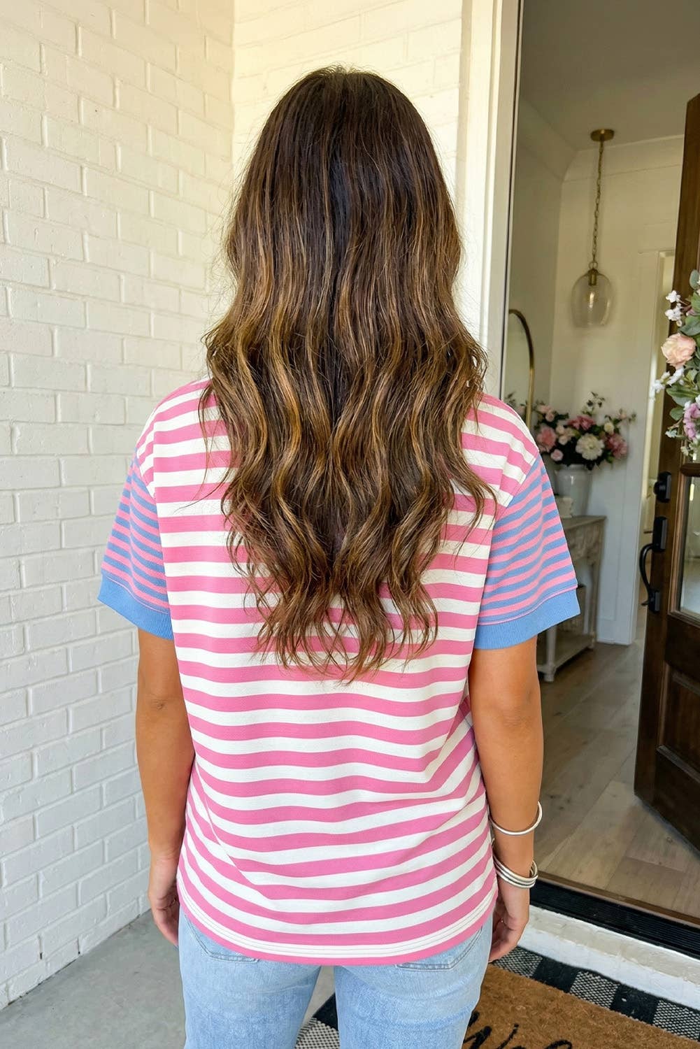 LAS Stripe Contrast Crew Neck Tee