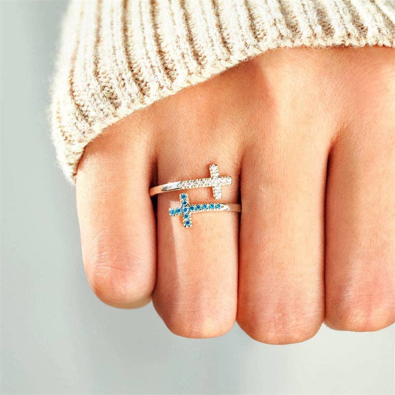 Double Cross Stacking Bypass Ring in 925 Sterling Silver
