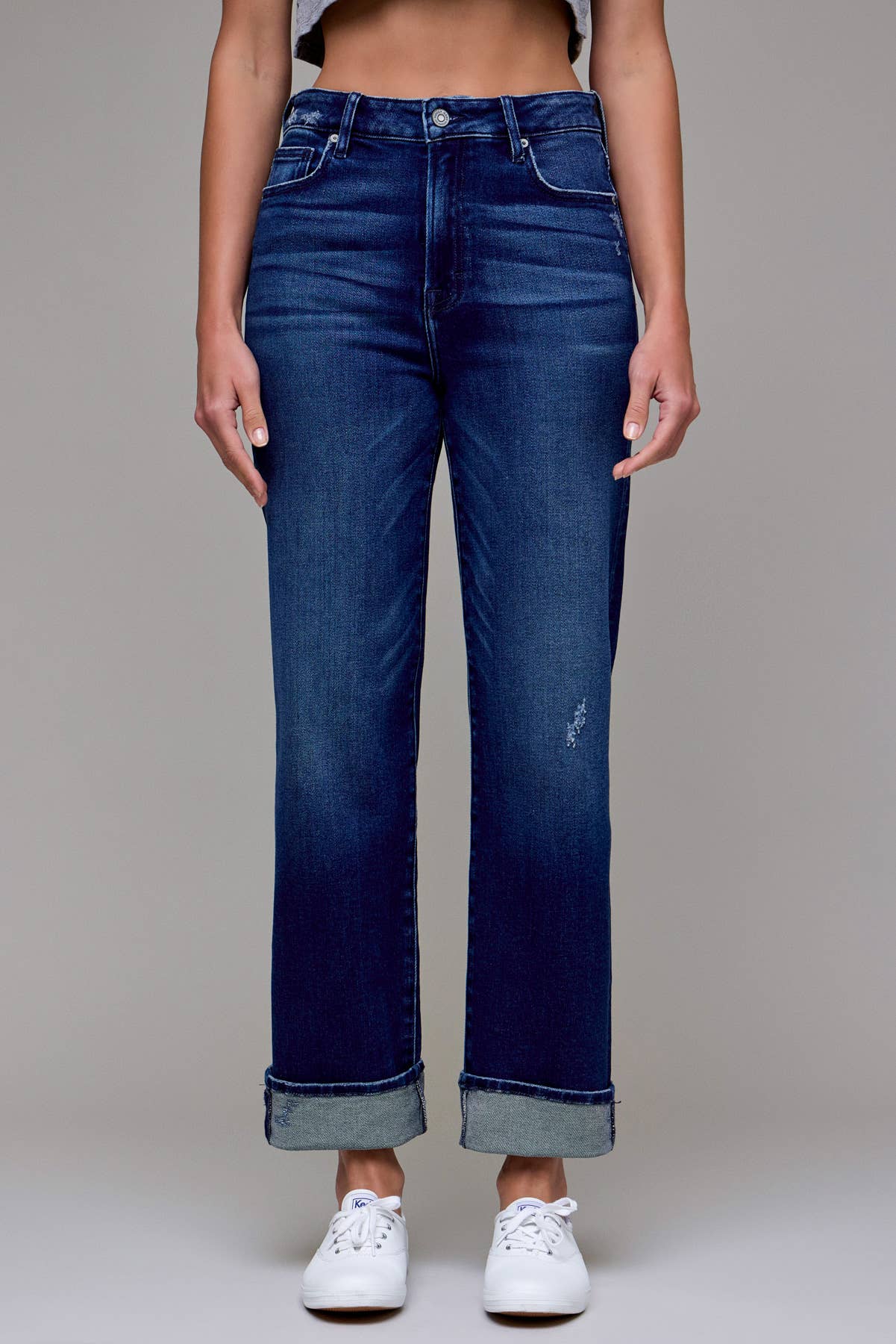 Dark Wash Cuffed Stretch 31" Inseam Straight Jean