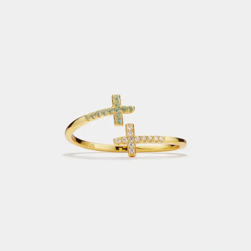 Double Cross Stacking Bypass Ring in 925 Sterling Silver