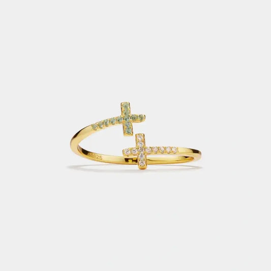 Double Cross Stacking Bypass Ring in 925 Sterling Silver
