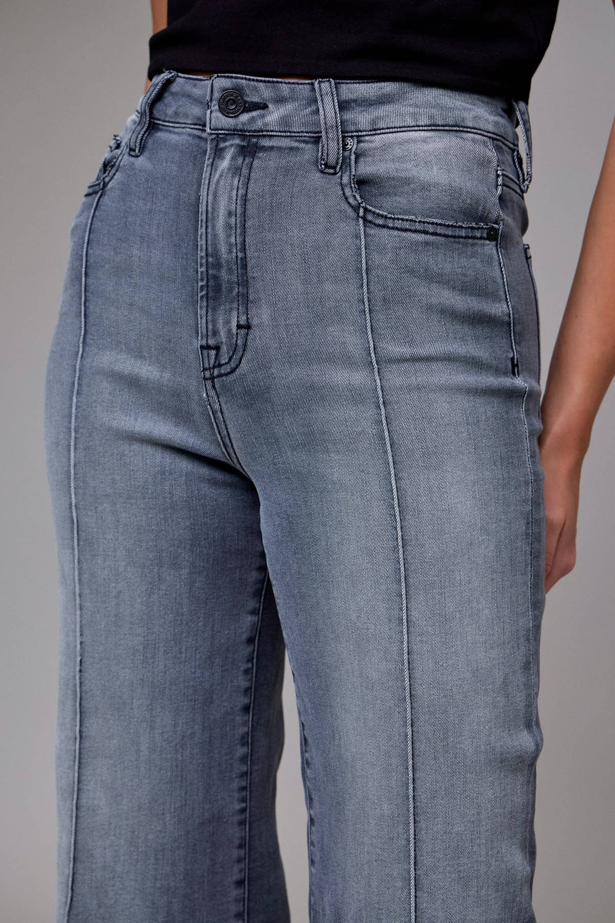 Grey Wash Pintuck High Rise Comfort Flare