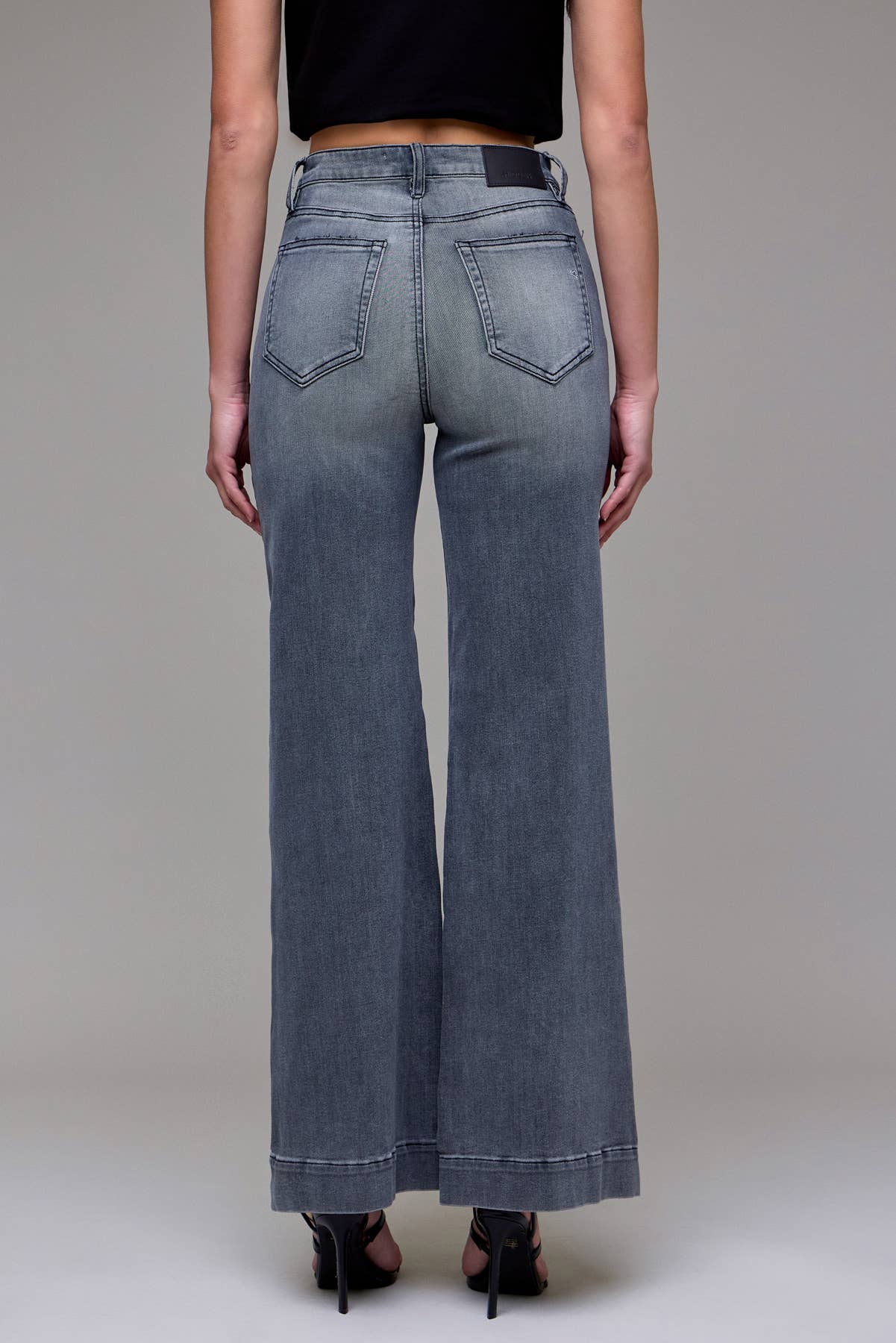 Grey Wash Pintuck High Rise Comfort Flare
